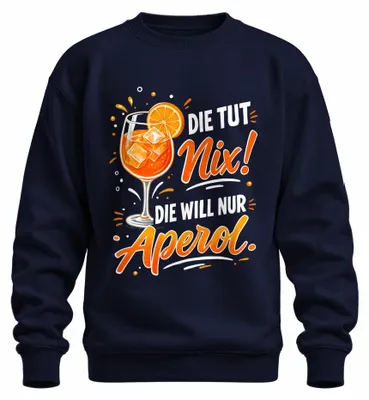 Obrázok produktu pre Táto mikina/pulóver je určená na letné večery s priateľkami a má motív Aperol Spritz. Je tmavomodrej farby a je vo veľkosti 3XL