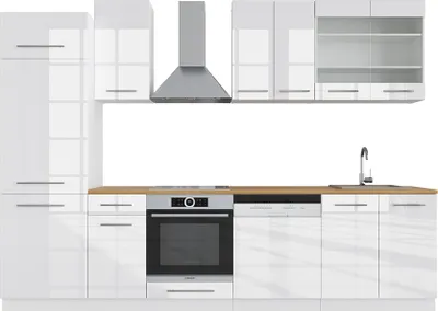 Produktbild von Küchenzeile Vicco Fame-Line Weiß Hochglanz/Weiß 300 cm ohne Arbeitsplatte, Model 33543