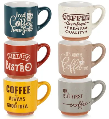 Obrázek produktu pro Siaki Collection | Šálky na espresso - Sada 6 ks - Barevné - Keramika - Malé hrnky na kávu s uchem