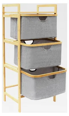 Produktbild von Wäschekorb mit 3 Fächern, schmaler Wäschewagen 44 * 33 * 96 cm, Wäschesortierer für Waschküche und Badezimmer