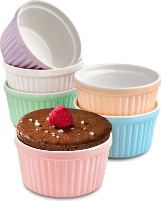Zdjęcie produktu dla 6 ceramicznych foremek do sufletów - Piekarnik - 200 ml - 9 cm - Możliwość układania w stos - Z powłoką nieprzywierającą