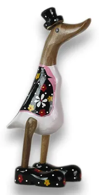 Produktbild von Tokoindah Holzente Schwarz mit Blüten 25 cm, Mini-Deko-Laufente