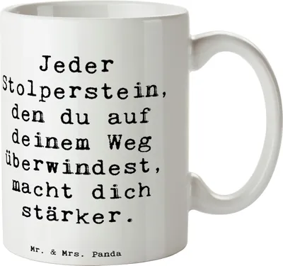 Produktbild von Mr. & Mrs. Panda Tasse Spruch Stolpersteine im Alltag meistern - Weiß - Geschenk, Vertrauem, Durchhaltevermögen, Lebensfreude, Selbstverbesserung, Kaffeebecher, Trost