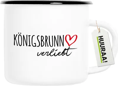 Produktbild von Huuraa Emaille Tasse Königsbrunn verliebt 300ml Vintage Campingbecher Geschenkidee