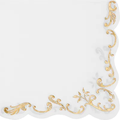 Obrázok produktu pre Papierové obrúsky 33 x 33 cm, 3-vrstvové, 12 kusov, so zlatým ornamentom, biele