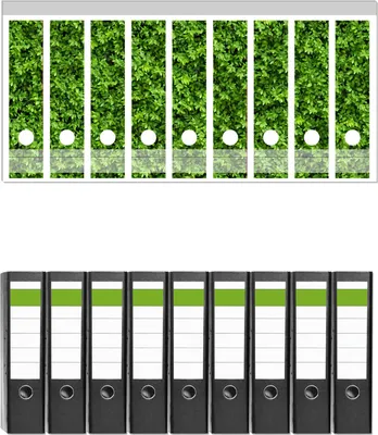 Produktbild von Wallario 9 Stück breite Ordner inkl. Klebeetiketten mit Motive Grüne Hecke -  Set mit Rückenschildern / Ordnerrücken Stickern