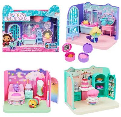 Produktbild von Gabby's Dollhouse Gabby‘s Dollhouse Deluxe Raum, Zimmer mit Katzen Figur, Möbelstücken und thematischem Zubehör, Puppenhaus Badezimmer, 3 Jahr(e)