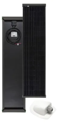 Produktbild von Solarpanel mit monokristallinen PERC-Zellen und schwarzem Aluminiumrahmen für Wohnmobile