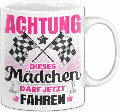 Produktbild von Führerschein Bestanden Geschenk Tasse Bestandener Führerschein Achtung Dieses Mädchen Darf Jetzt Fahren Fahrschule Kaffee-Becher (Weiß)