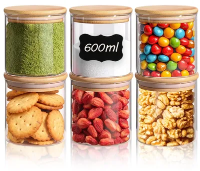 Immagine prodotto di Set di 6 contenitori in vetro con coperchio, capacità 600 ml