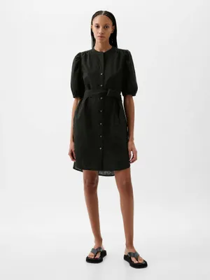Produktbild von GAP Leinen-Baumwolle Minikleid XXS mit Knopfleiste, kurzen Puffärmeln und Bindegürtel