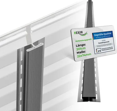 Produktbild von HEXIM Siding Fassadenpaneele außen Fassadenverkleidung wetterfest Kunststoffpanelee PVC-U Verkleidung Außenwand Hausverkleidung UV-beständig- (Verbindungsprofil grau)