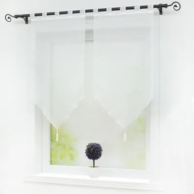 Produktbild von Scheibengardinen Panneaux Gardinen 2er Set Kurzgardine mit Quasten Modern Schlaufenschal Weiß BxH 45x90 cm