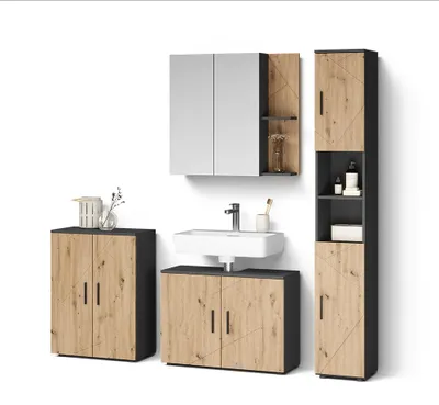 Immagine prodotto di Set di mobili da bagno Livinity Ronco Antracite/Rovere artigianale 4 parti, Model 62273