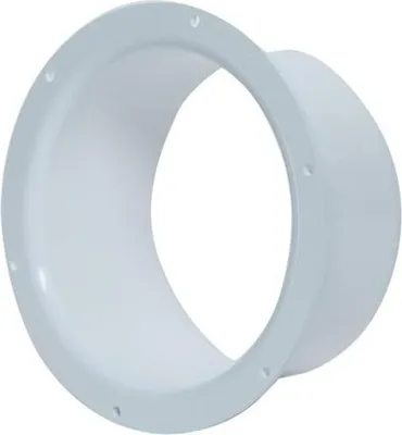 A white ventilation adapter with a flange on one end.