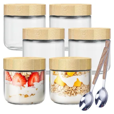 Produktbild von Omgoods – Set aus 6 Haferflocken-Aufbewahrungsbehältern mit Bambusdeckel, 300 ml