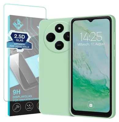 Produktbild von Hülle für Xiaomi Redmi 14C mit 9H Displayglas Displayschutz Case Cover Bumper Smartphone Softgrip Schutzhülle Farbe: Türkis