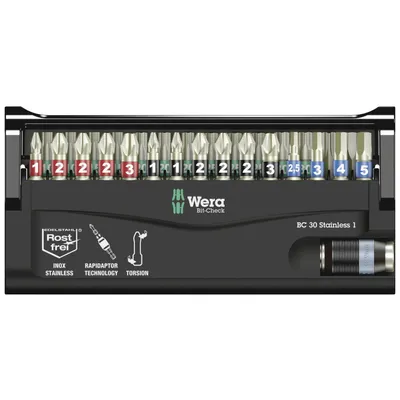 Produktbild von Wera Bit-Check 30 Stainless 1, 30 Stück(e), Pozidriv, Torx, Kunststoff, Box
