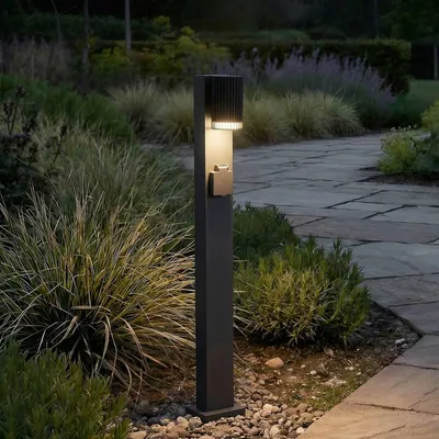 Produktbild von Lindby Wegeleuchte Enerio, schwarz, Steckdose, 80 cm, GU10