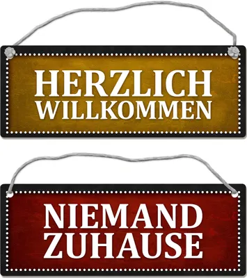 Produktbild von Niemand Zuhause oder Willkommen Wendeschild mit Kordel in Rot und Gelb Haustür