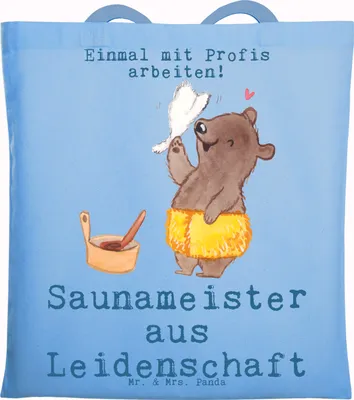 Produktbild von Mr. & Mrs. Panda Stoffbeutel Saunameister Leidenschaft - Sky Blue - Geschenk, Schultasche, Uni Tasche, Laptoptasche, Jutetasche, Tote Bag
