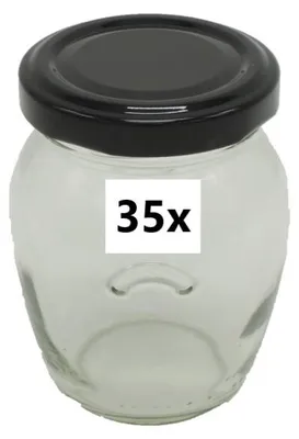 Obrázok produktu pre Varné sklo 145 ml AMFORA číre 35 ks VČETNE čiernych viečok, počet kusov v balení: 35