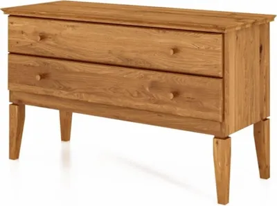 Produktbild von Kommode Sydo aus Wildeiche massiv 112x45x66 cm mit 2 Schubladen und Holzbeinen