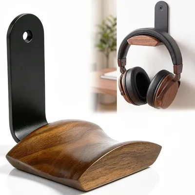 Produktbild von Kopfhörerhalter Kopfhörerständer Headsetständer - Walnussholz und Aluminium - 8,4 x 8 x 6,2 cm - Für Over-Ear-Kopfhörer und Gaming-Headsets