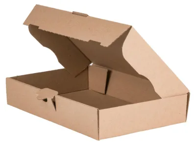An open cardboard box on a white background.