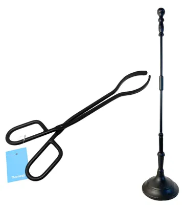 Produktbild von Kaminzange und Schürhaken, 2-teilig, schwarzer Stahl und Gusseisen, für Kaminofen