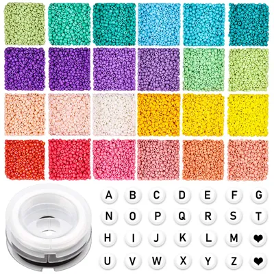 Image de Perles de verre de 2 mm, couleurs variées, 7200 pièces, avec lettres, pour la fabrication de bijoux