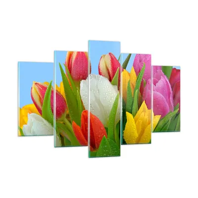 Produktbild von Bilder auf glas - Tulpen Blumenstrauß Blumen Tau - 150x100cm - Glasbilder - Wandbilder - Kunstdruck - zum Aufhängen bereit - Wanddekoration aus Glas - Glas Bilder - Wandbild auf Glas - GEA150x100-2526