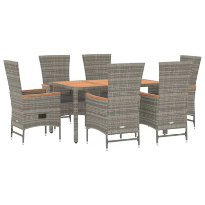 Obrázek produktu pro vidaXL 7dílný zahradní jídelní set s polštáři Grey Poly Rattan