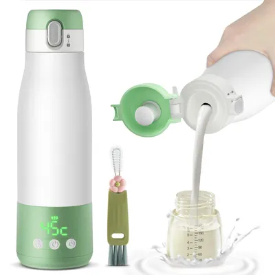 Produktbild von Tragbarer Flaschenwärmer Baby unterwegs für Muttermilch und Wasser, 350ml mit Reinigungsbürste für Reisen, Schnelles Aufheizen, Edelstahl 316, 9000mAh