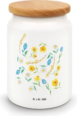 Produktbild von Mr. & Mrs. Panda Dose Frühlingserwachen Design - Weiß - Geschenk, zuckerdose, Kaffeedose, Aquarell, Wiese, Keksdose, Natur, Sommerblumen, Muster, Blumen, behälter