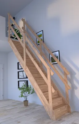 Produktbild von Holztreppe Rhodos in gerader Ausführung-Eiche-Holzgeländer-beidseitig-mit Setzstufen
