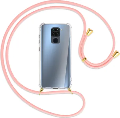 Produktbild von Handykette Backcover-Schutzhülle mit Band (Metall goldfarben) für Xiaomi Redmi Note 9 / 10X 4G - rosa