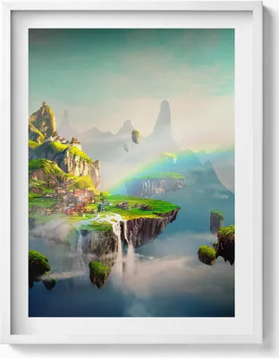 Produktbild von Chinesische Fantasieszenen– Wandbild mit Rahmen – Gerahmtes Bild  – Wanddekoration – 60x80 cm –  Weiß Rahmen