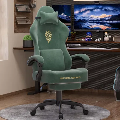 Produktbild von Verdego Gaming Stuhl, Ergonomischer Gaming Sessel Schreibtischstuhl mit Fußstütze Kopfstütze und Lendenkissen, Atmungsaktiver Samtstoff, Grün