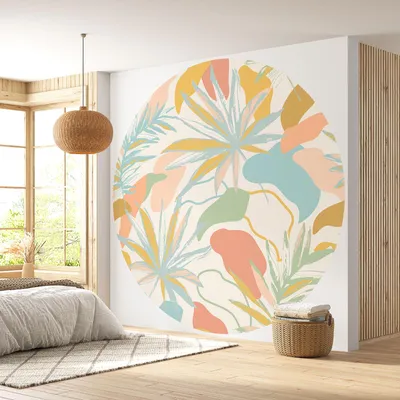 Image de Papier peint rond / cercle - Lumaléa - Motif tropical - Papier Premium 185gr Lavable - Diamètre 130 cm