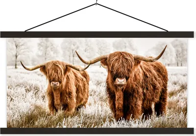 Produktbild von MuchoWow® Textilposter Schottisches Hochlandrind - Tiere - Kuh 150x75 cm mit schwarzem Rahmen - Posterleiste
