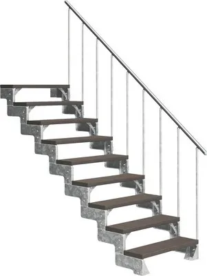 Produktbild von Aussentreppe Pertura Tallis mit Geländer 9 Steigungen 100 cm dunkelbraun