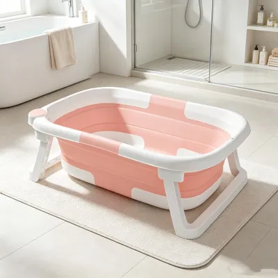 Produktbild von Faltbar Baby Badewanne Babybadewanne Rutschfeste Badebecken Duschwanne für Neugeborene Rosa