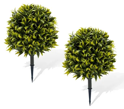 Produktbild von Künstliche Topiary-Bäume - 2er-Set Bodenpflanzen - Kunststoff - Für Innenbereich - Mit Erdspieß - Wohndekoration - Grün