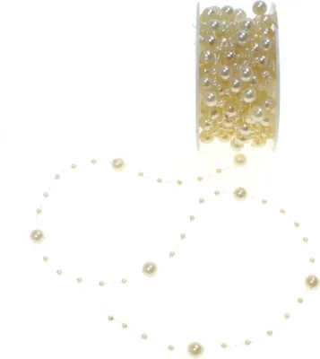 Produktbild von Perlengirlande Perlen D 2+8mm L 8m Perlenkette creme oder weiß  Hochzeit Taufe Feier, Farbe:creme