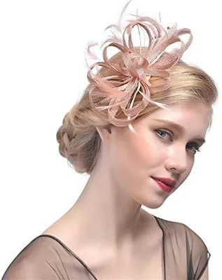 Produktbild von Fascinator für Damen mit Federband, Cocktailhut für Hochzeit und Kirche, Fedora-Kopfbedeckung mit Haarspange und Federblume in Weiß