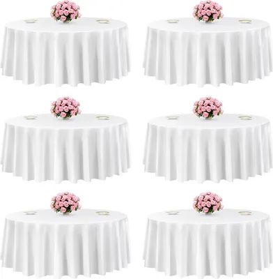 Produktbild von VEVOR 6 Stk. runde Tischdecken Tischwäsche 3048 mm, knitterfreier Tischdeckenschutz, maschinenwaschbares Tischtuch aus Polyestergewebe für Partys Hochzeiten Bankette formelle Veranstaltungen, Weiß