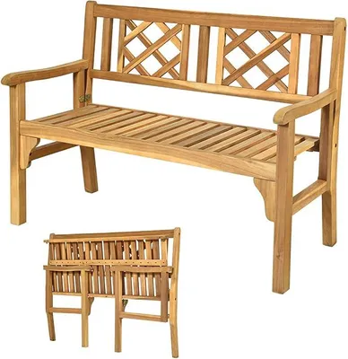 Imagen del producto de Banco de jardín plegable Silecomplaza, banco de madera con reposabrazos, banco de acacia, resistente hasta 320 kg, banco para parque para 2-3 personas, 120 x 56 x 90 cm, ideal para terraza, balcón y jardín, color natural