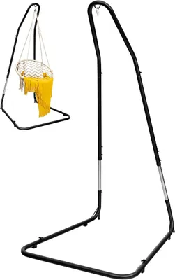Imagen del producto de Estructura para hamaca, soporte ajustable en altura para sillón colgante, marco de hierro para sillón colgante con gancho, soporte independiente para sillón colgante, estable, capacidad máxima de carga: 150 kg, para uso en interiores, patios y jardines
