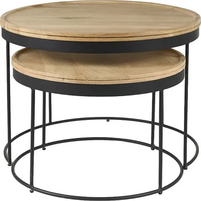 Produktbild von Miliboo - Verschachtelungs-Couchtische aus massivem Mangoholz und Metall LEDGE